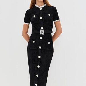 self-portrait Black Chenille Knit Midi Dress